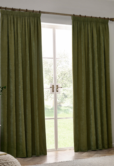 Heavy Chenille Pencil Pleat, Olive - Ready Made Curtains